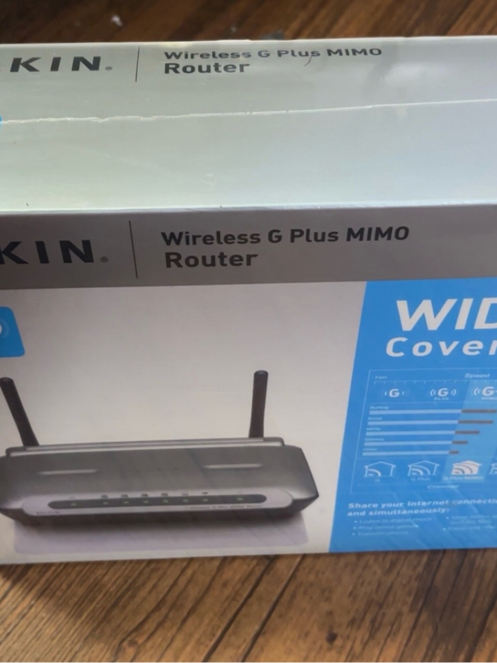 belkin Black and Blue Wireless G Plus MIMO Router Box